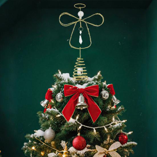 Glittered Golden Angel Christmas Tree Topper Double Angel Treetop Decoration Xmas Tree Sparkling Tree Topper