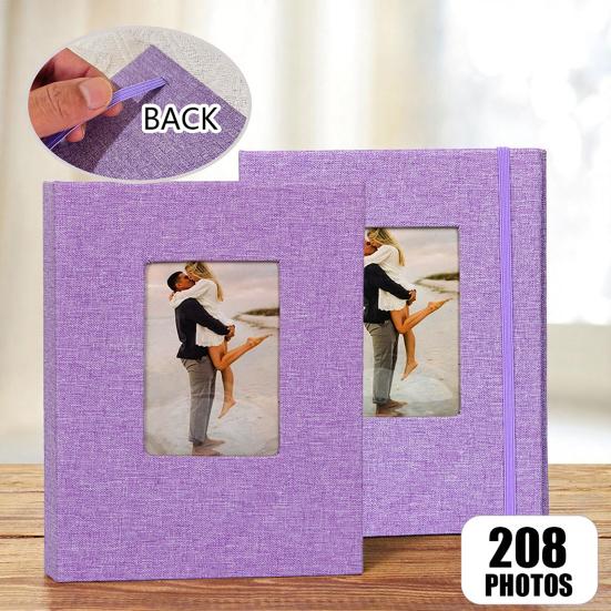 Stoff-Fotoalbum mit 208 Taschen Einsteck-Fotoalben Leinenbezug Erinnerungsbuch mit Frontfenster für Familie Jahrestag Urlaub Hochzeit Baby