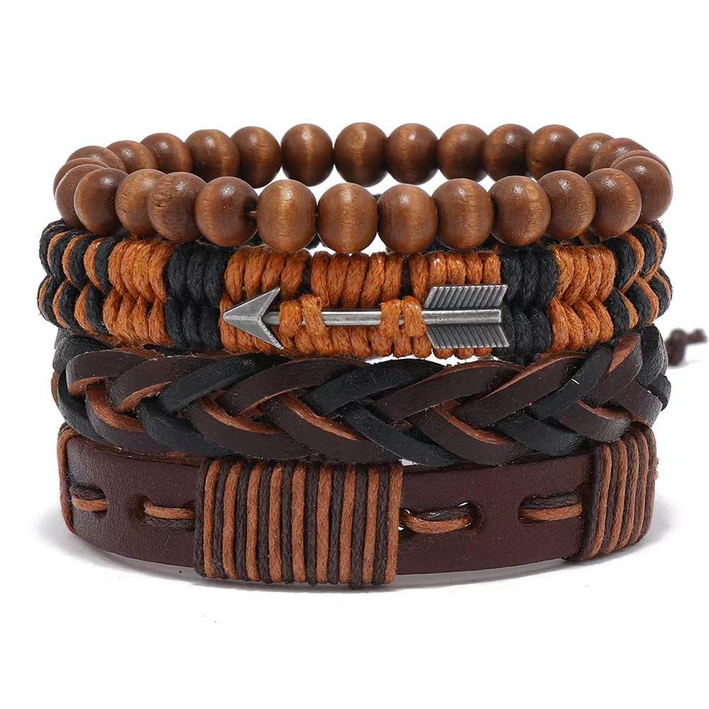 

5pcs Set Retro Personality Cupid Arrow Heart Cortex Bracelet for Men Women Couple Weaving Wristband Boho Jewelry Accessory Gift светло-коричневого
