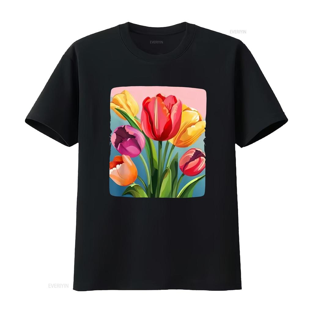 Cotton Ladies Vitality Tulip T shirt Round Neck Casual Clothing vintage Washed Slightly Stylish Soft designer clothes