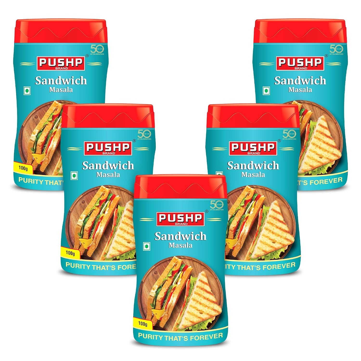 Pushp Brand Sandwich Masala Sprinkler - All-Natural Premium Spice Blend for Elevating Sandwiches and Snacks (Pack of 5) 100gm