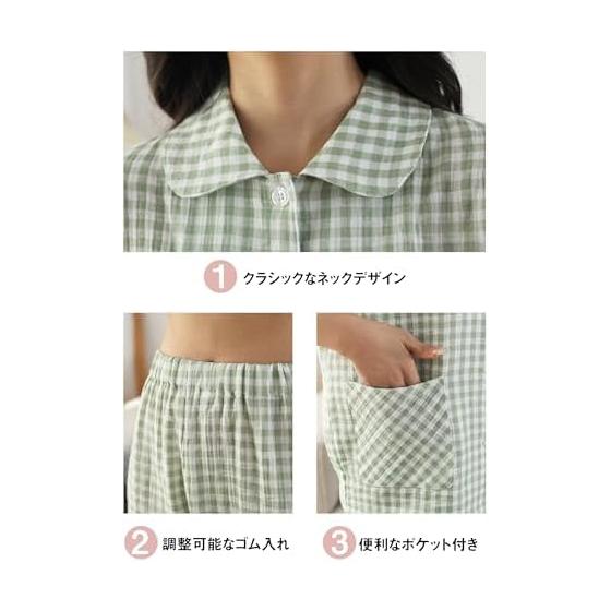 [Vulcanodon] Room Wear, Women's Pajamas, Top and Bottom Set, Comfortable, 100% Cotton, Double Gauze, Short Sleeve, Loungewear, Long Pants, Spring,