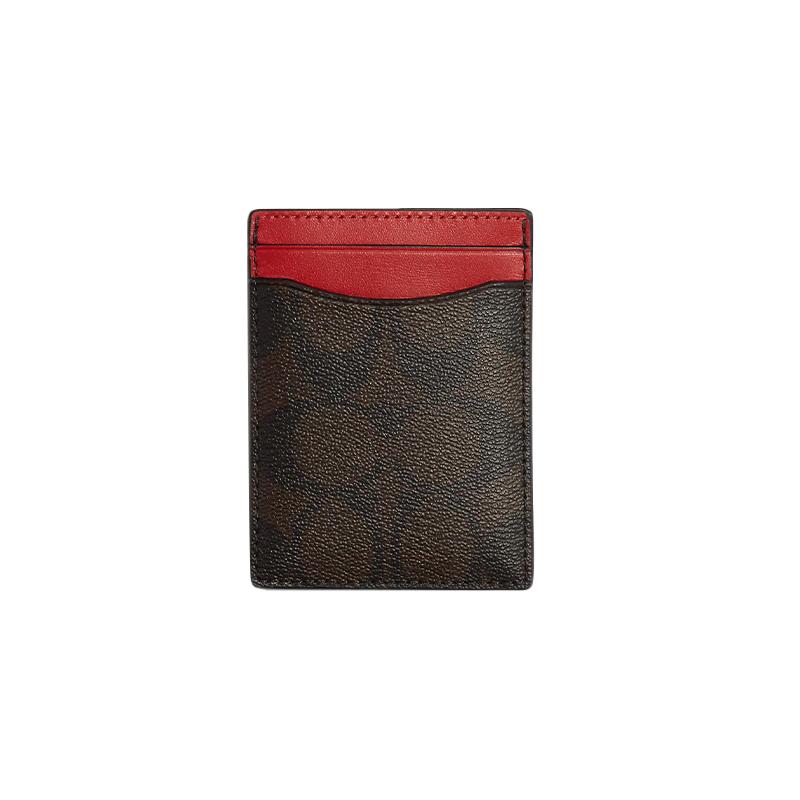 Coach Boxed 10 Classic Presbyopic Gift Box with Money Clip, Canvas and Leather Card Holder, Men's Model, Brown/red