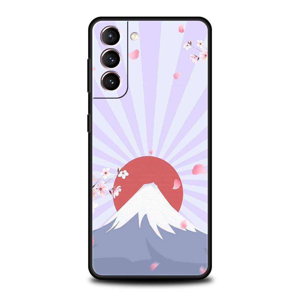 Cherry Japanese Traint Moun Fuji Phone Case For Samsung Galaxy S23 Ultra S22 S21 S20 FE 5G S10 S10E S9 S8 Plus Note 20 Cover