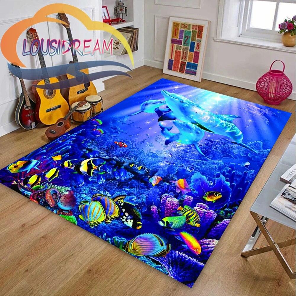 Sea Animal World Koberec Delphinidae Koberec Oceanic Delfíni Obývací pokoj Ložnice Velká plocha Měkká 3D módní dekorace Mat