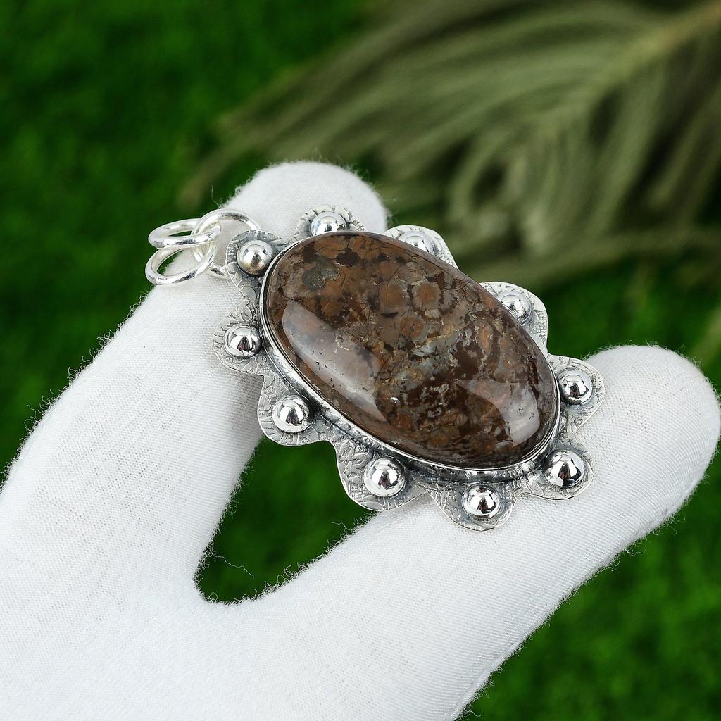 Gila Monster Stein 925 Sterlingsilber Verlobung Artisan Lünette Anhänger Schmuck