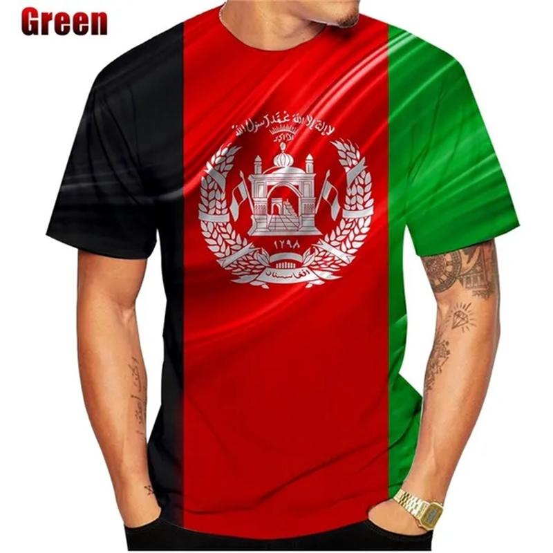 

Футболка з тривимірним друком у літньому стилі з прапором Афганістану. Чоловічий і жіночий одяг. Одяг із круглим вирізом. Топи з короткими рукавами. Вуличний одяг. Футболка. S