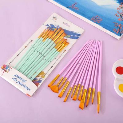 12-Piece Candy Four-Color Nylon Paintbrush Set for Watercolor, Gouache, Acrylic Art.