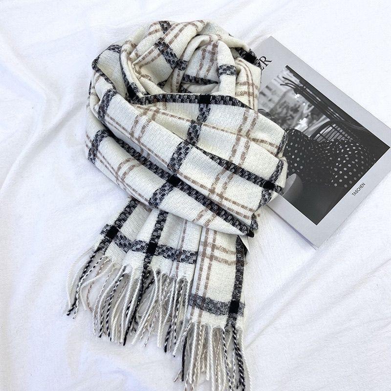 New Imitation Cashmere Plaid Warm Scarf for Women Winter Korean Version Versatile Student Couple Girl Scarf Men's Trendy