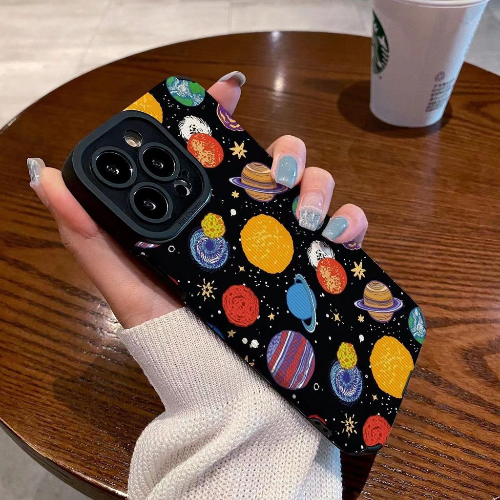 For iPhone 16 Pro Max Colorful Planet Silicone Phone Case For iPhone 15 14 17 Pro Max Plus Air 11 12 13 Mini Leather Shockproof