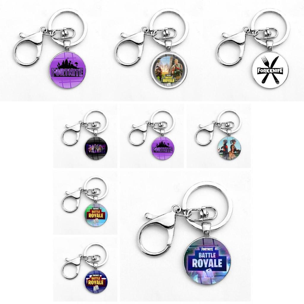 Laser Printing Cabochon Fortnite Keychain Stainless Steel Key Holder Ring Key
