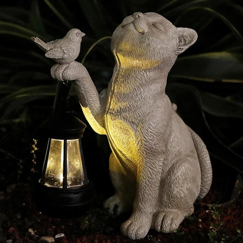 Resin Resin Cat Figurines Cute Solar Animal Lamp Garden Yard Figurines Decor