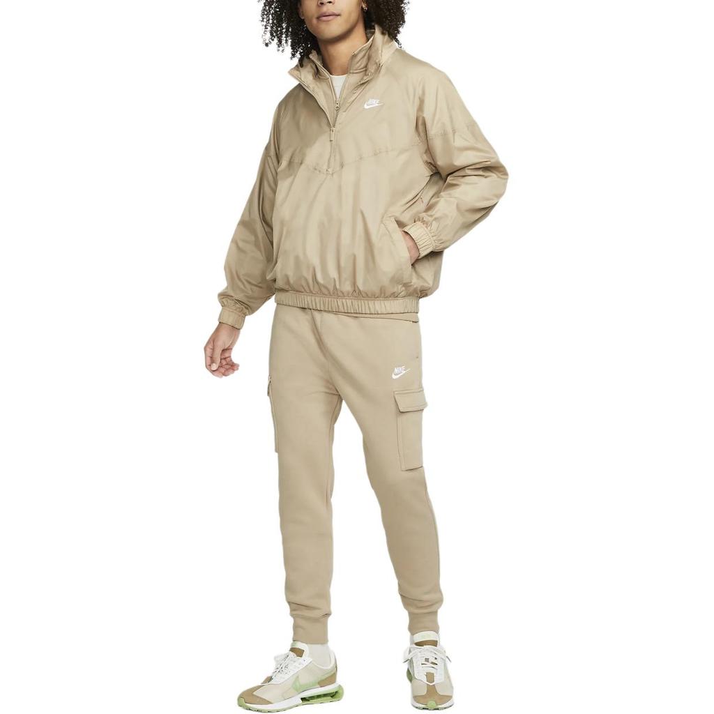 Nike Cargo Trousers Solid Color Logo Embroidery Elastic Waistband Cuffed Knit Sports Pants Men bottoms Light-Brown CD3129-247