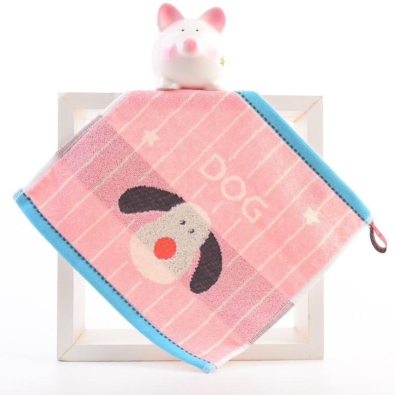 1Pcs 25x25cm Portable Absorbent Soft Cotton Cartoon Animal Small Square Face Hand Towel With Loop