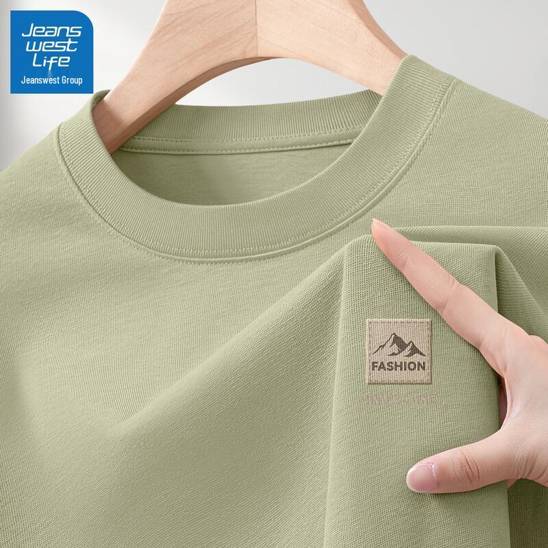 JEANSWEST LIFE Men's 2025 Summer Round Neck Heavyweight Cotton T-Shirt