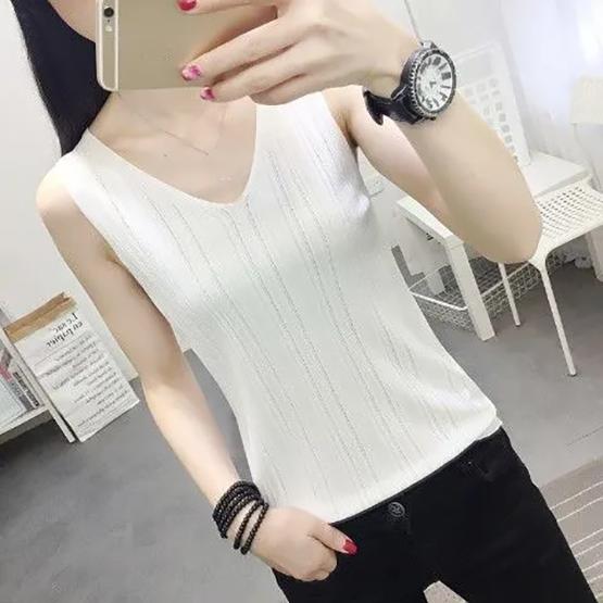 WTEMPO Ice Silk Vests In Spring and Summer Sleeveless Tank Tops Women's V-neck Loose Fitting Base Knitted Vests