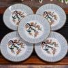 Waza no Kura Plate Stylish Kutani Ware Medium Plate Set with Plum and Bird Japanese Made in Perfect as a Wedding Set 5-Piece Designs. High-Quality