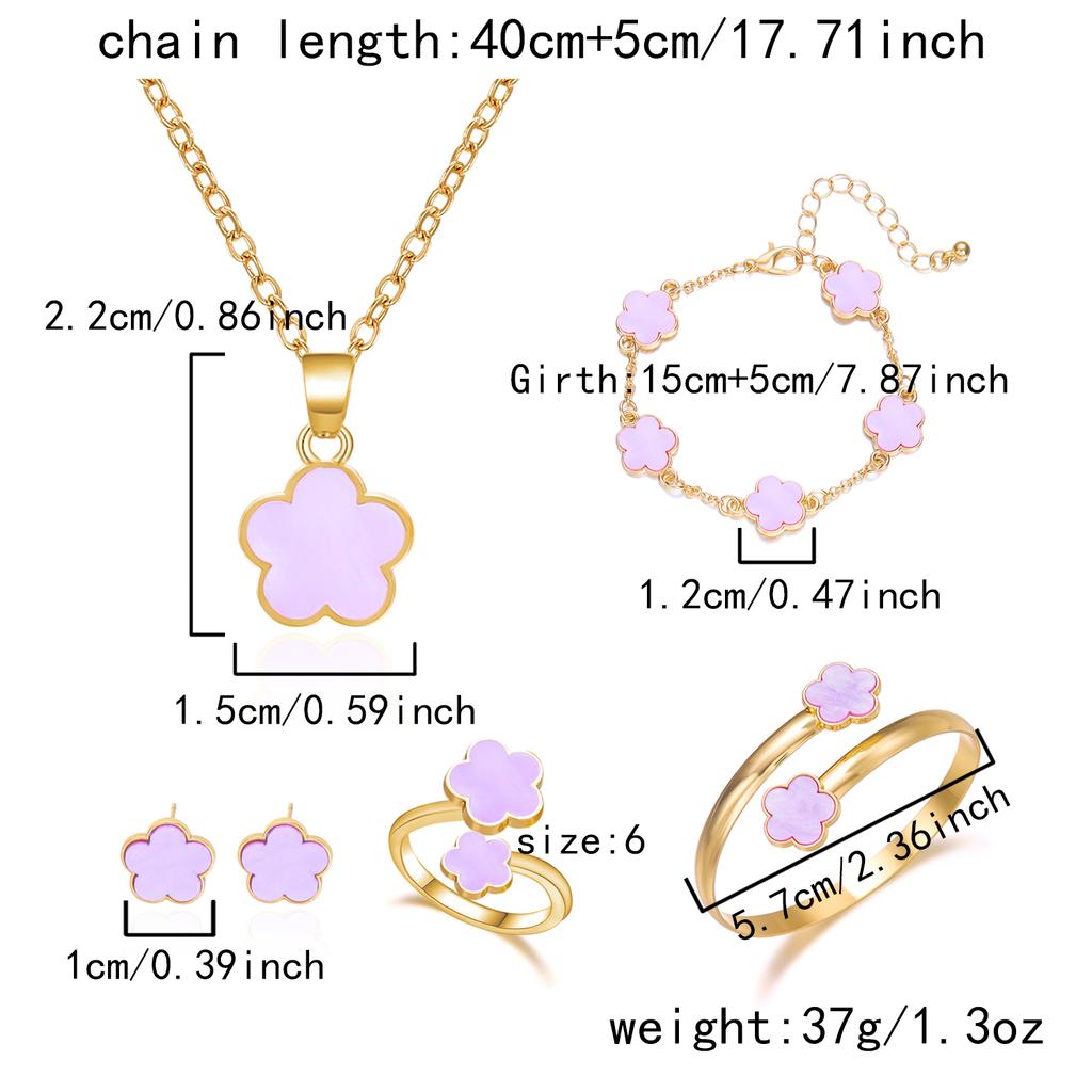 Sweet Sakura Cherry Blossom Necklace Set for Women Trend Gold Color Flower Chain Earrings Bracelet Ring Aesthetic Jewelry Gift
