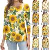 T-shirt da donna stampata allentata con maniche a 3/4, girocollo, moda casual, alla moda