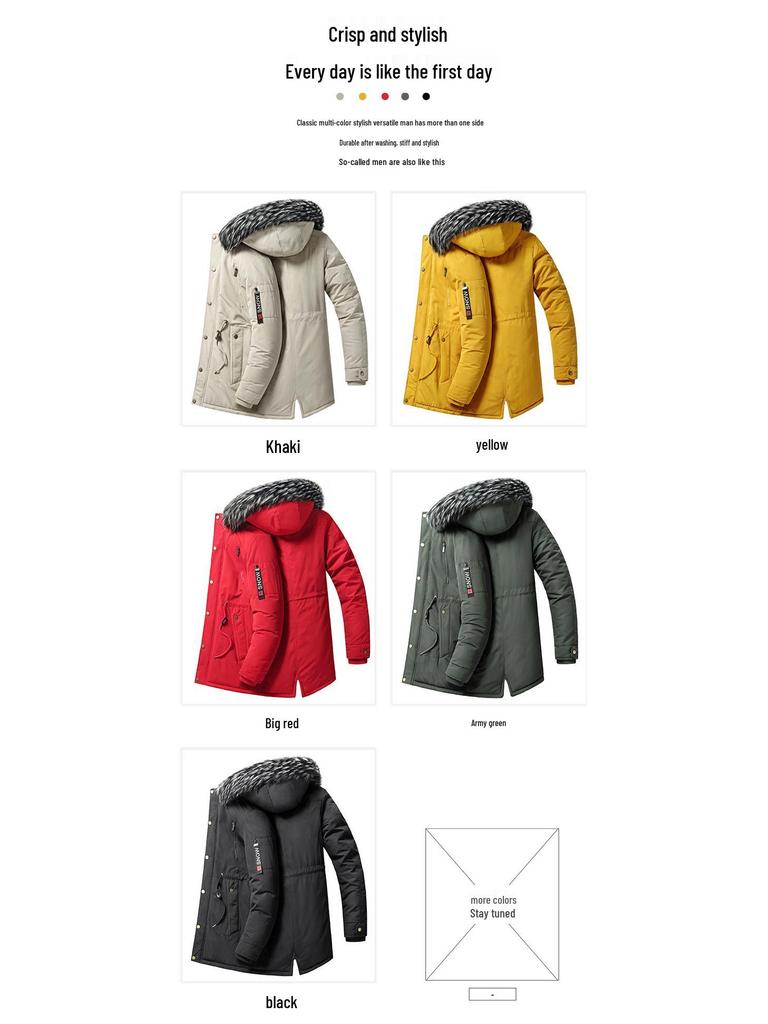Herren Winter Slim Fit Kapuzenjacke - Mittellang, Dick und Modisch