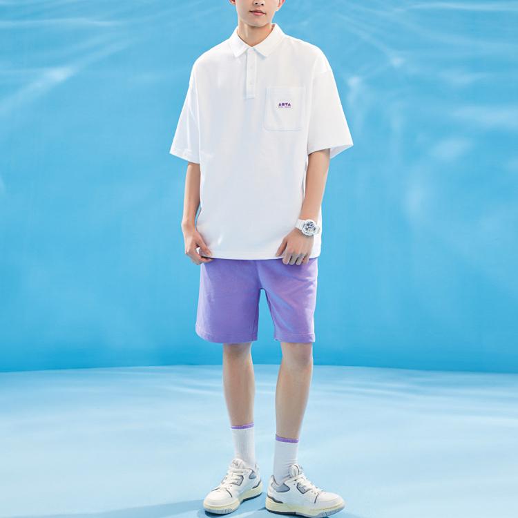 Anta Lifestyle Series Solid Color Logo Pullover Short Sleeve Polo Shirt Men Polo Shirts Snow-White 152328136-3