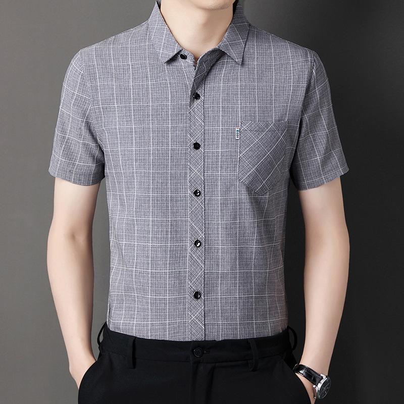 Men'S Plaid Shirt Short-Sleeved T-Shirt Summer Thin Loose Large Size Half-Sleeved Medium Business Casual Shirt Men'S Trend