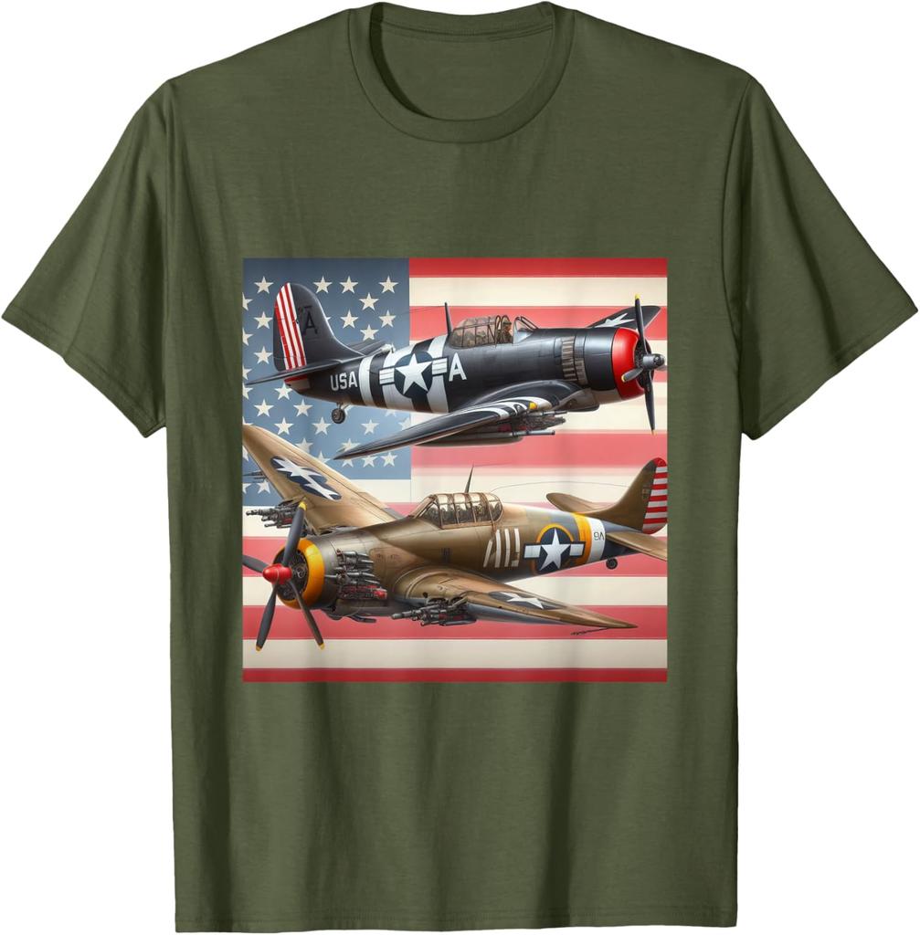 WW2 Airplanes American US Flag TShirt 100 Cotton ONeck Short Sleeve Summer Casual Mens Tshirt Streetwear