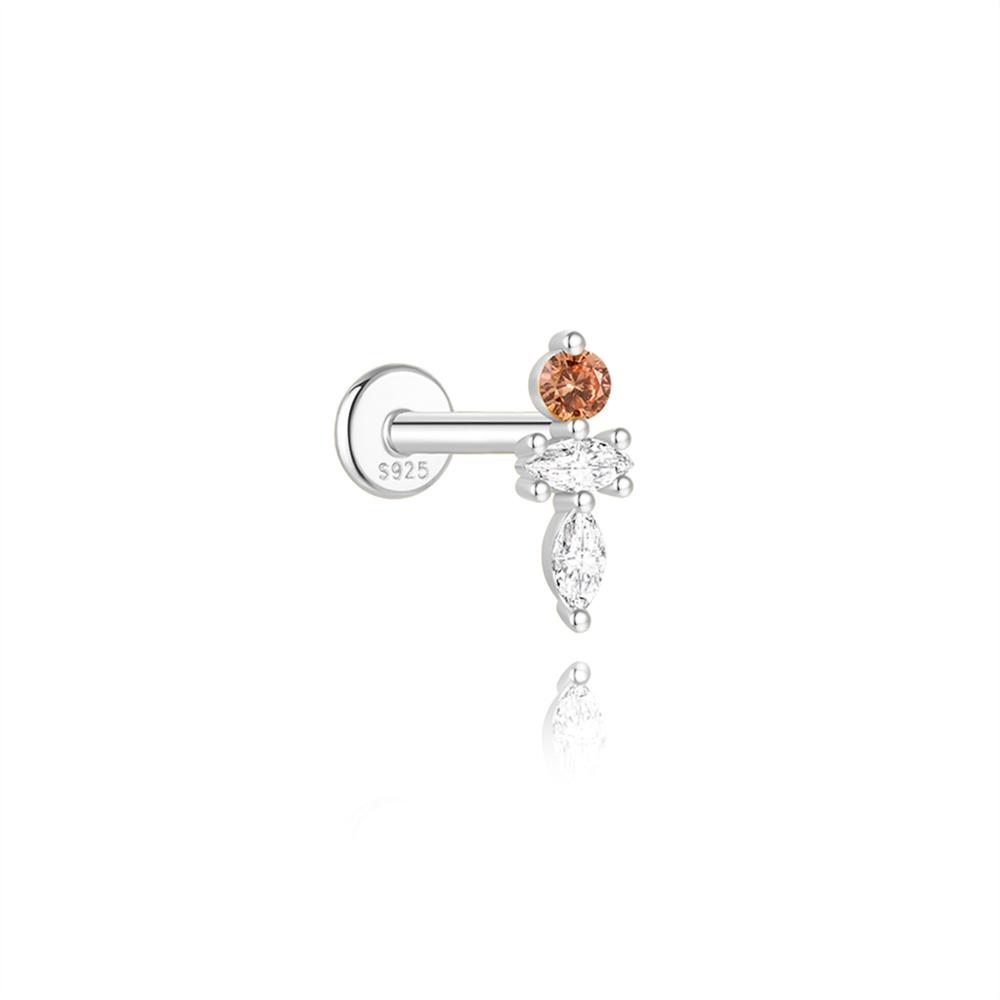 AIDE 1PC Black Rutilated Quartz Flat Head Threaded Puncture 925 Silver Earring For Women Gleaming Rainbow Zircon Studs