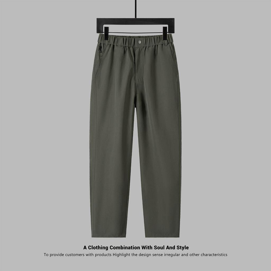 Fashionable Loose Fit Casual Pants for Men, Elastic Waist Straight Leg Trousers In Summer Solid Color Style
