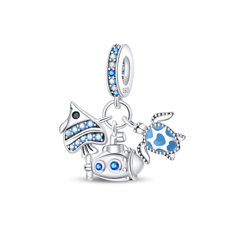 Copper Metal Blue series moon Plane Space series Glass Bead Components Clip Charm Bead Component Compatible With 4MM hole diamete Bracelet High
