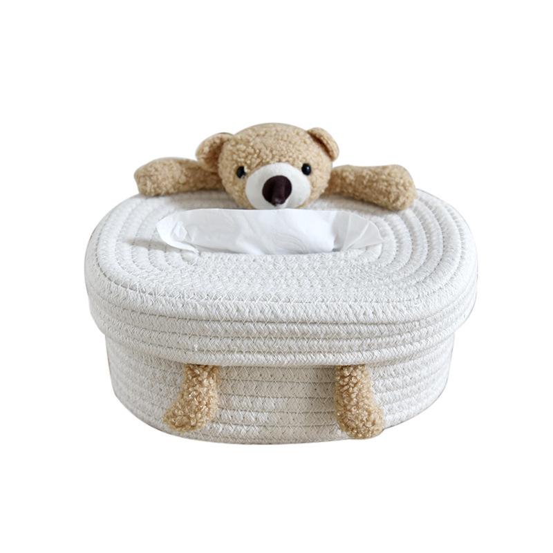 Cute Cartoon Cotton Rope Tissue Box Bear Bunny Woven Tissue Holder for Bathroom Bedroom Desk | Kawaii Home Decor Tissue Cover