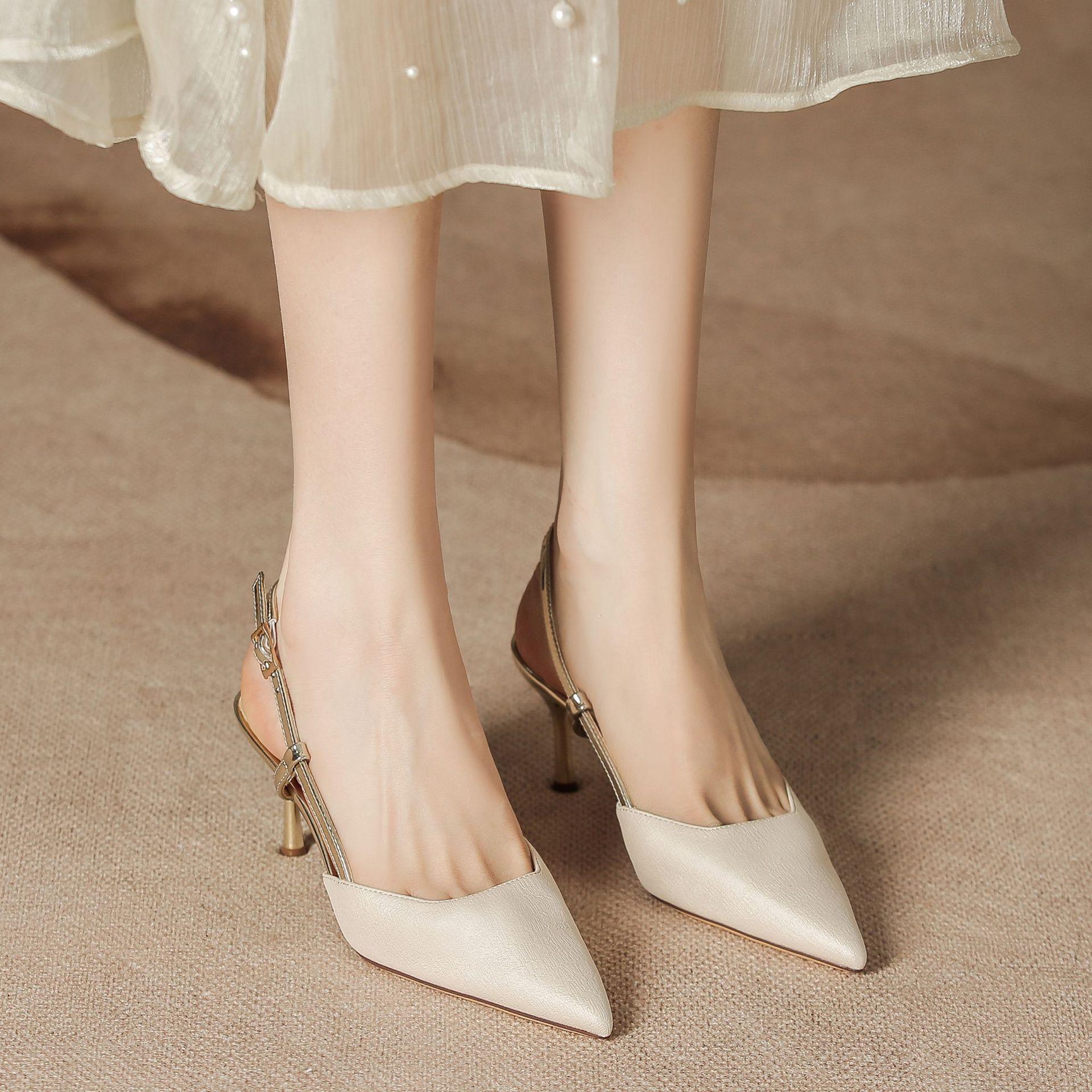 

H1933-45 Однотонні босоніжки на високих підборах жіночі з закритою п ятою літні босоніжки з відкритим носком темпераментні маленькі ароматні туфлі жіночі 39