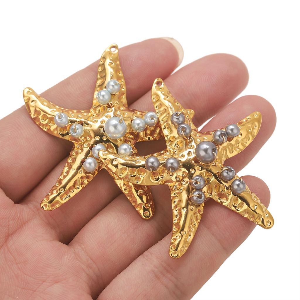 2pcs Creative Starfish Colored Round Bead Pendant Fashion Charm Stainless Steel DIY Jewelry Accessories  Direct Sales