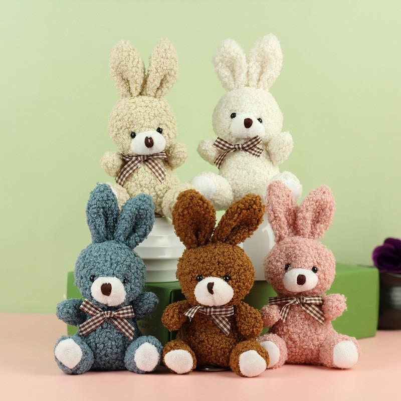 Cartoon Lovable Style Rabbit Plush Toy With Bow Tie Ideal For Backpacks And Keychains
