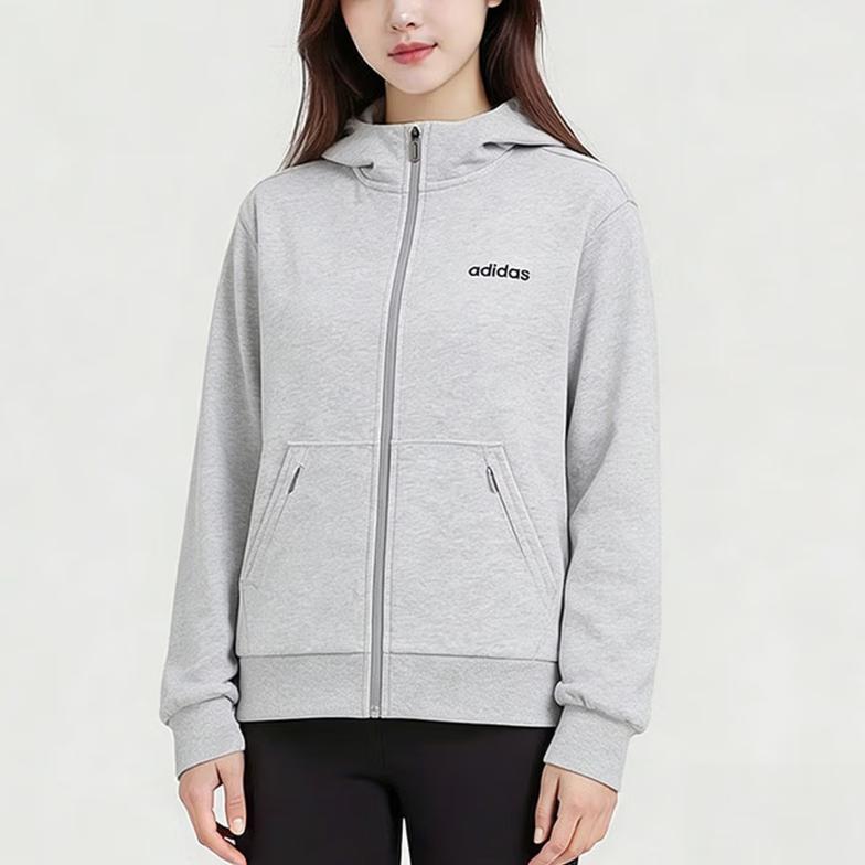 adidas Sudadera con capucha y cremallera con logo de letras Cómoda Sudadera para mujer Gris KA1505