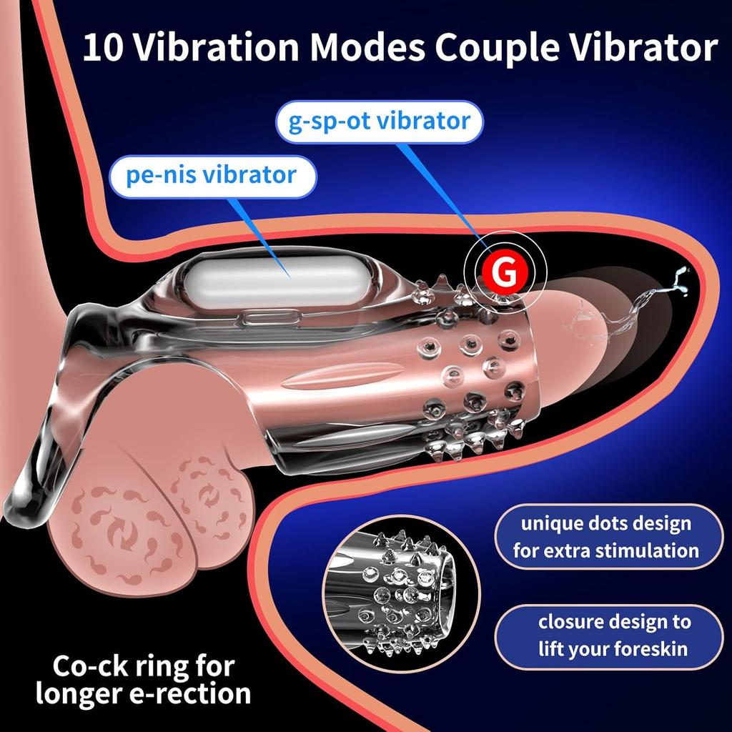 Penis Sleeve Vibrating Cock Ring , Adult Sex Toys for Men, Reusable Cock Sleeve Couple Vibrator, Delay Ejaculation Stronger Erection, Couples Sex Toy