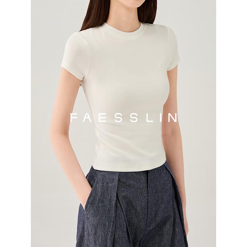 FAESSLIN Women's Slim Fit Knit Round Neck Short Sleeve T-Shirt