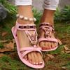 Damen Sommer Sandalen Flach zum Hineinschlüpfen Atmungsaktiv Runde Zehenpartie Rutschfeste Gummisohle Bequem Leicht Elastischer Fersenriemen