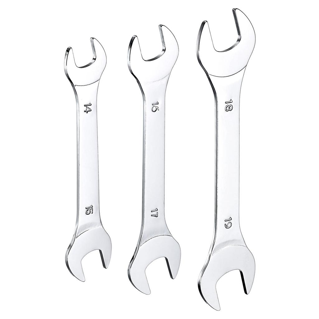 Uxcell Double Thin Wrench Metric Small Flat Head Mirror for Auto Repair and Furniture Assembly 3-Piece Open-End Set, 14x15/16x17/18x19mm, Ultra-Thin,