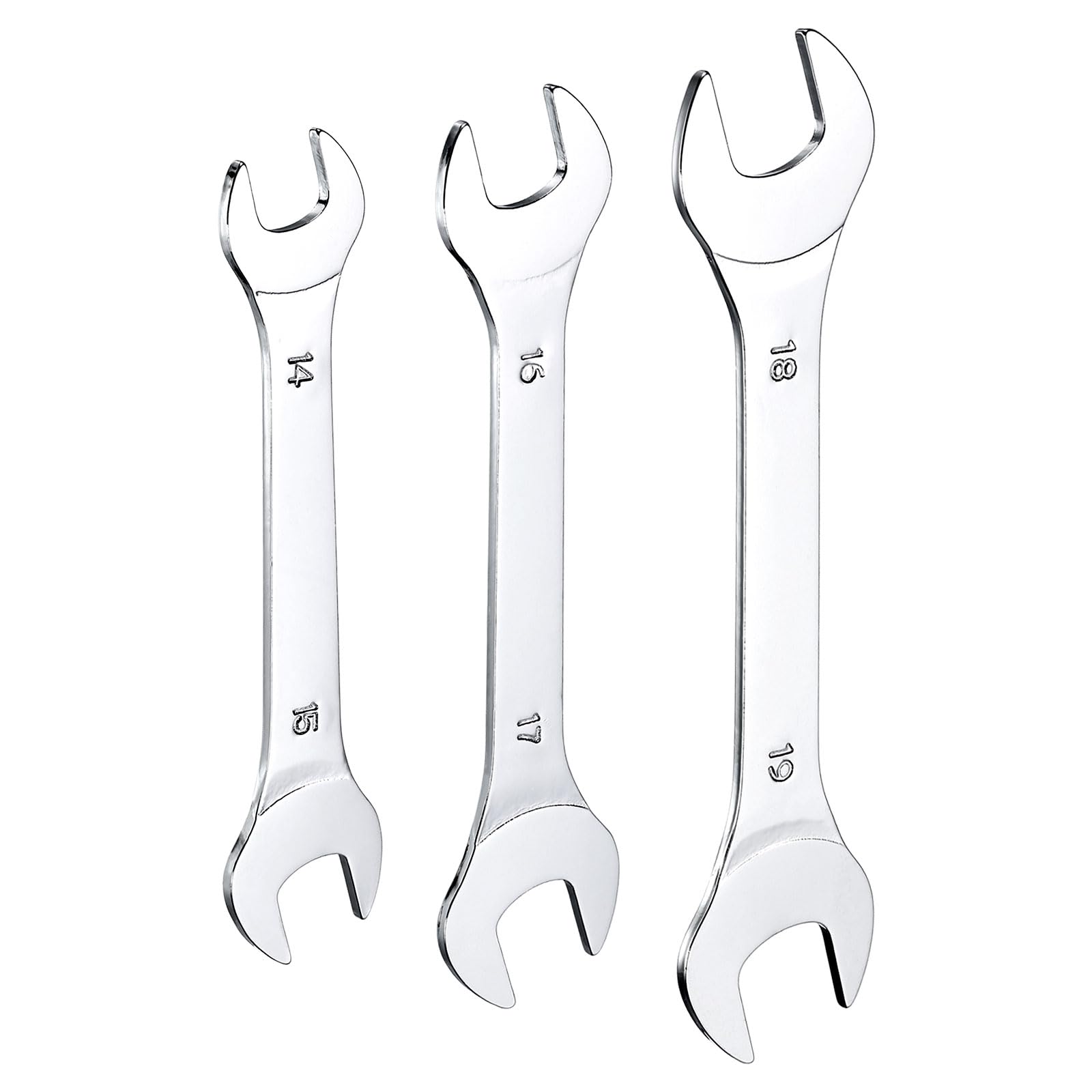 

uxcell Двойной тонкий гаечный ключ Метрический Маленькая плоская головка Зеркальный для авторемонта и сборки мебели Набор из 3 штук с открытым концом, 14x15/16x17/18x19 мм, Ультратонкий,