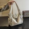 Lychee Pattern Bag Large Capacity Women's Cross Rivet Shoulder Bag High Sense Retro Oblique Span Bag Women's Versatile