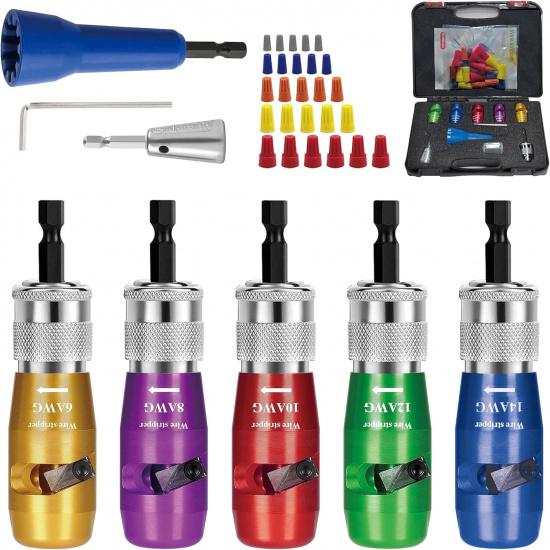 Wire Stripper for Drill (14-12-10-8-6 AWG) - Electric Universal Wire Stripper Tool for Drill, 8 In 1 Professional Electrician Wire Nut Twister