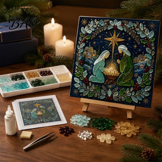 Handmade Christmas Ornaments Lighthouse Mosaic Art Kit for Adults, DIY Coastal Craft with Theme Projects Colorful Acrylic Pieces, Decoration