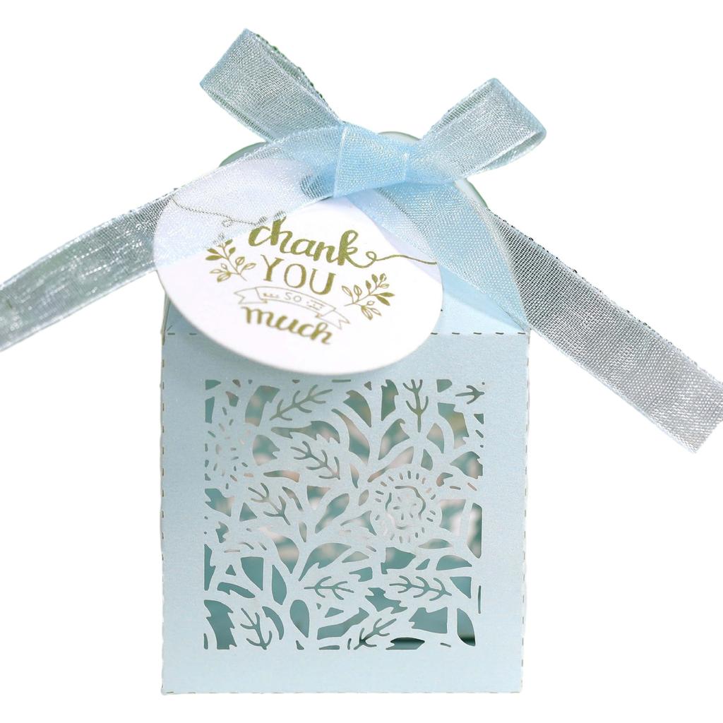 50pcs Valentines Day Packaging Candies Box Decoration Rose Flower Candy Boxes for Sweets Wedding Baptism Thank You Tags