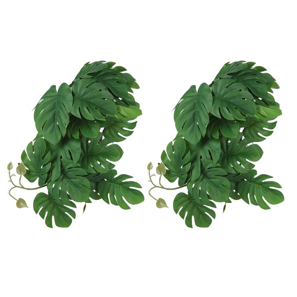 2PCS Artificial Water Plant Simulation Vine Lifelike Plastic Leaves Decoration with Suction Cup for Fish Tank