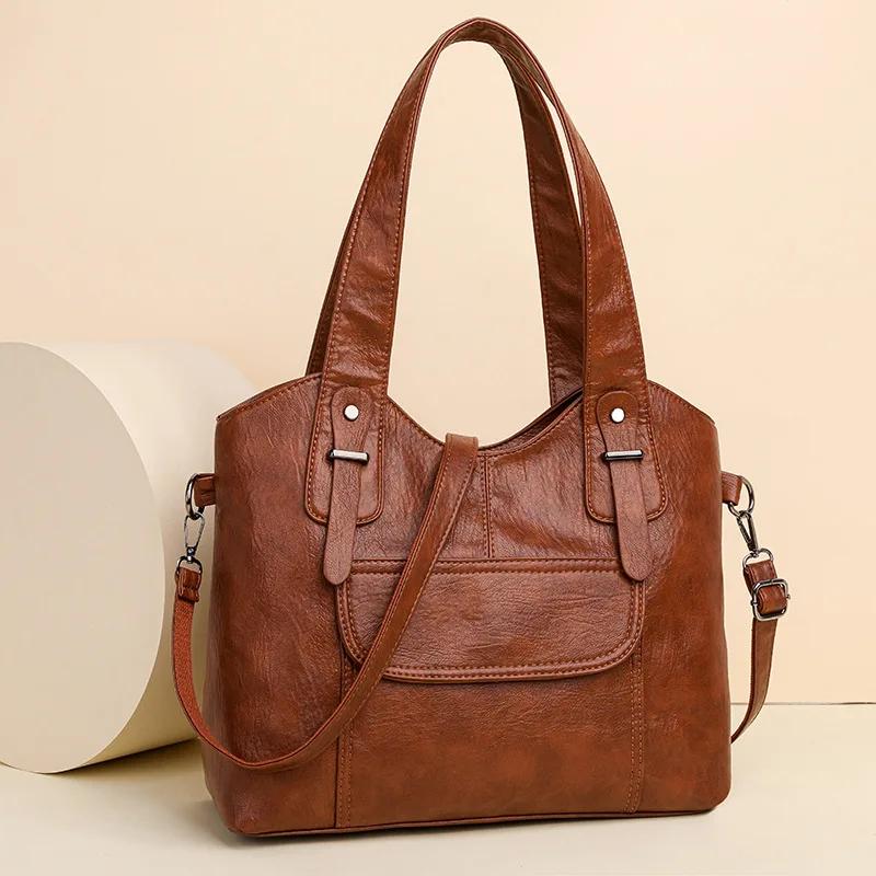 

Luxury Soft Leather Handbags Designer Retro Crossbody Bags for Women Large Capacity Ladies Shoulder Messenger Bag Purse