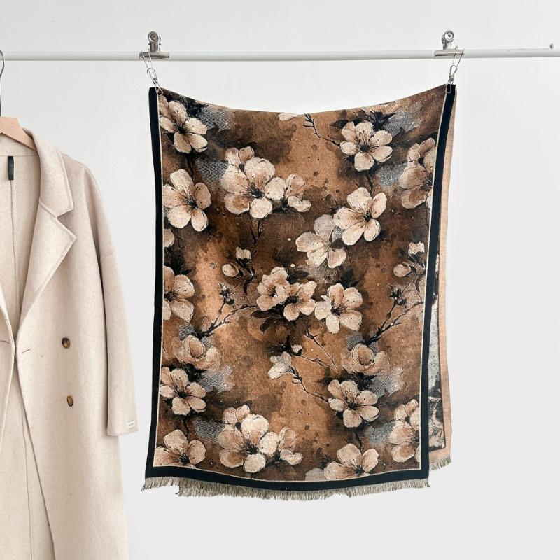 Winter Flower Retro Oil Painting Series Women's Imitation Cashmere Long Scarf Gift Shawl Literary Fashion Decoration Warm Scarf
