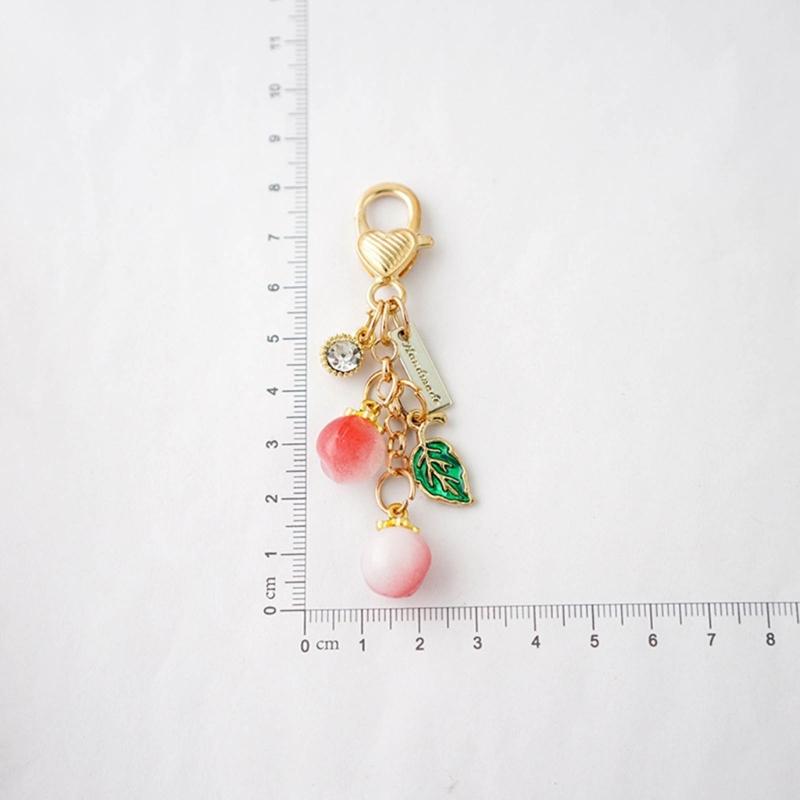Mobile Phone Lanyard Cute Peach Fruit Phone Charm Couple Keychain Bell Orchids Flower Keyring for Keys Hangings Charm