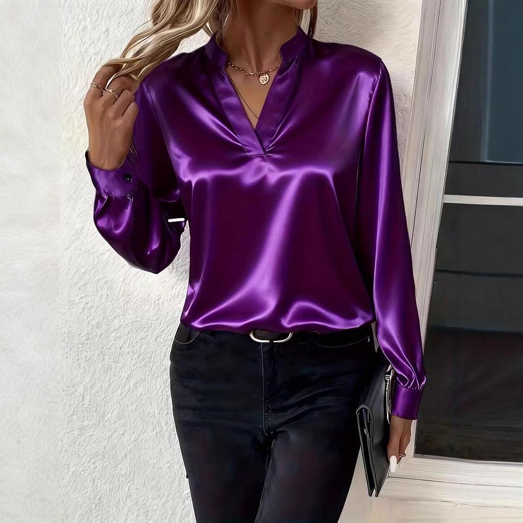 2025 Spring/Autumn Loose V-neck Shirt - Versatile, Simple, Elegant Women's Top