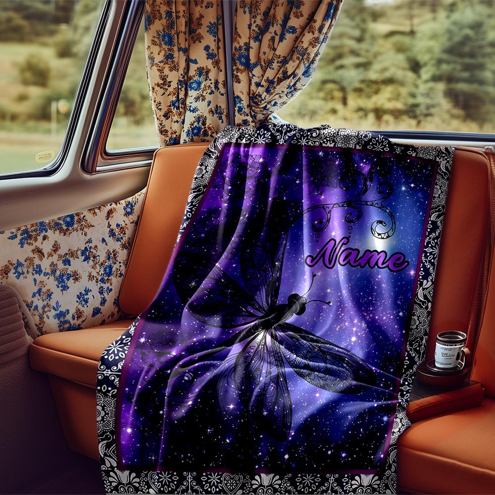 Dragonfly In Cosmic Night Sky Artwork Blanketcustomize Your Name Lightweight Comfortable And Stylish Blanket For Travel Bed Home Chair Office Sofa And
